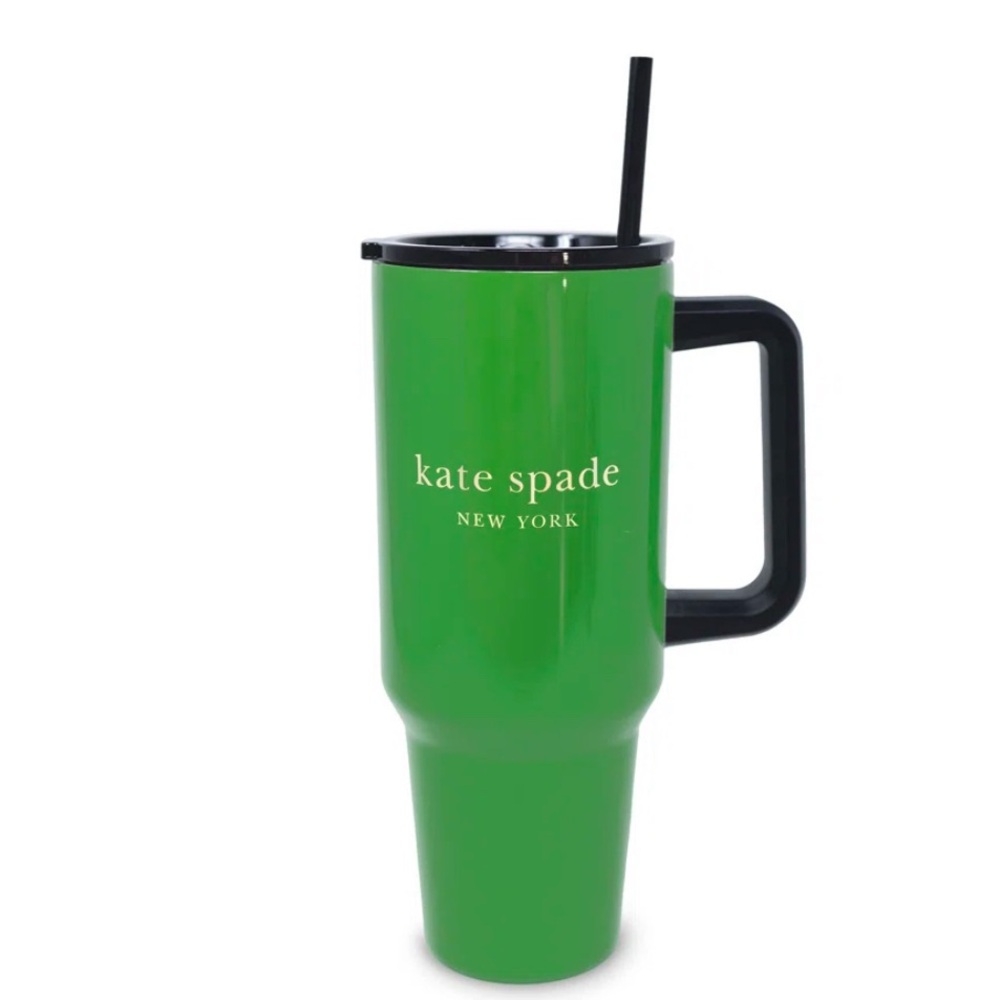 Kate Spade Vibrant Green Tumbler with Black Handle. 40oz Nwt - Picture 2 of 2